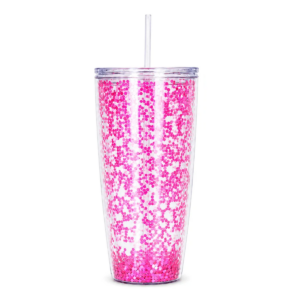 Vaso Transparente Con Diamantina Y Popote 700 Ml (Rosa Claro)