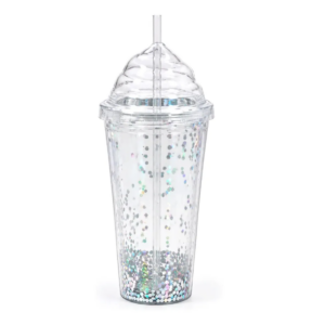 Vaso Acrílico Brillante Con Forma De Helado Y Popote (Plata)
