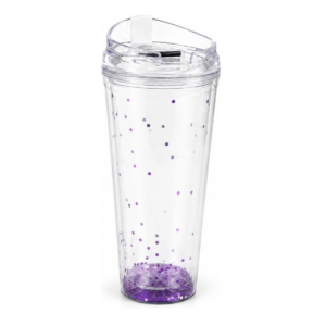 Vaso Acrílico Transparente Con Diamantina Y Tapa 650 Ml (Morado)