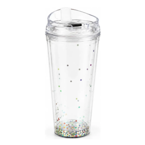 Vaso Acrílico Transparente Con Diamantina Y Tapa 650 Ml (Multicolor)