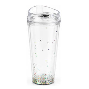 Vaso Acrílico Transparente Con Diamantina Y Tapa 650 Ml (Plata)