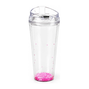 Vaso Acrílico Transparente Con Diamantina Y Tapa 650 Ml (Rosa Claro)