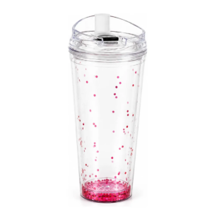 Vaso Acrílico Transparente Con Diamantina Y Tapa 650 Ml (Rosa Oscuro)