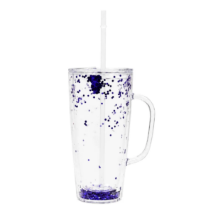 Vaso Acrílico Transparente Con Diamantina Y Tapa 650 Ml (Morado)