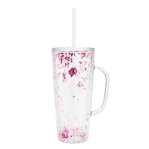 Vaso Acrílico Transparente Con Diamantina Y Tapa 650 Ml (Rosa)
