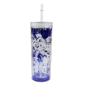 Vaso Acrílico Transparente Con Diamantina Tapa Y Popote (Morado)